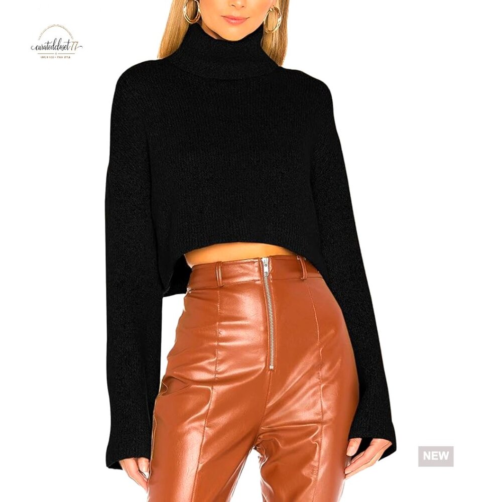 Cropped Turtleneck Pullover Sweater Lightweight F… - image 1